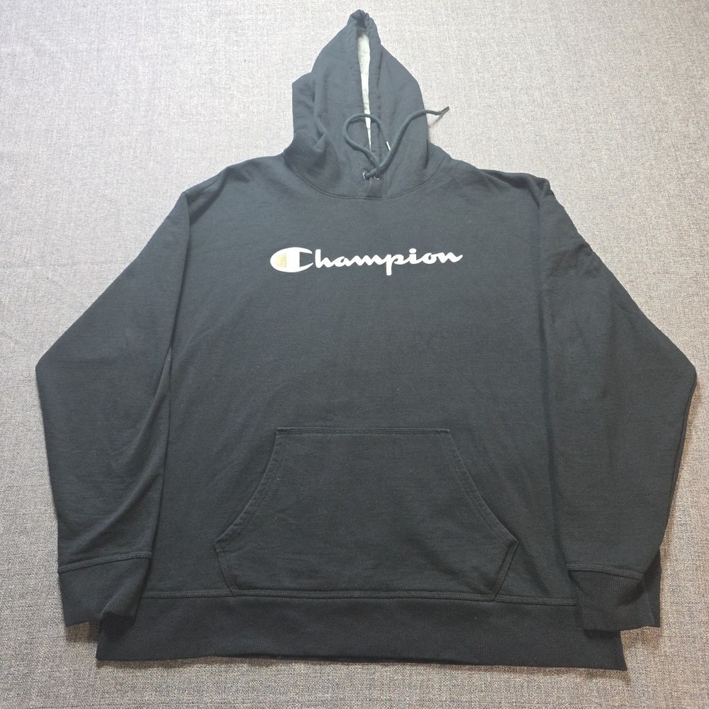 Champion Men's Hoodie - Script Logo - Black - 2XL - Pre-Owned, Good
